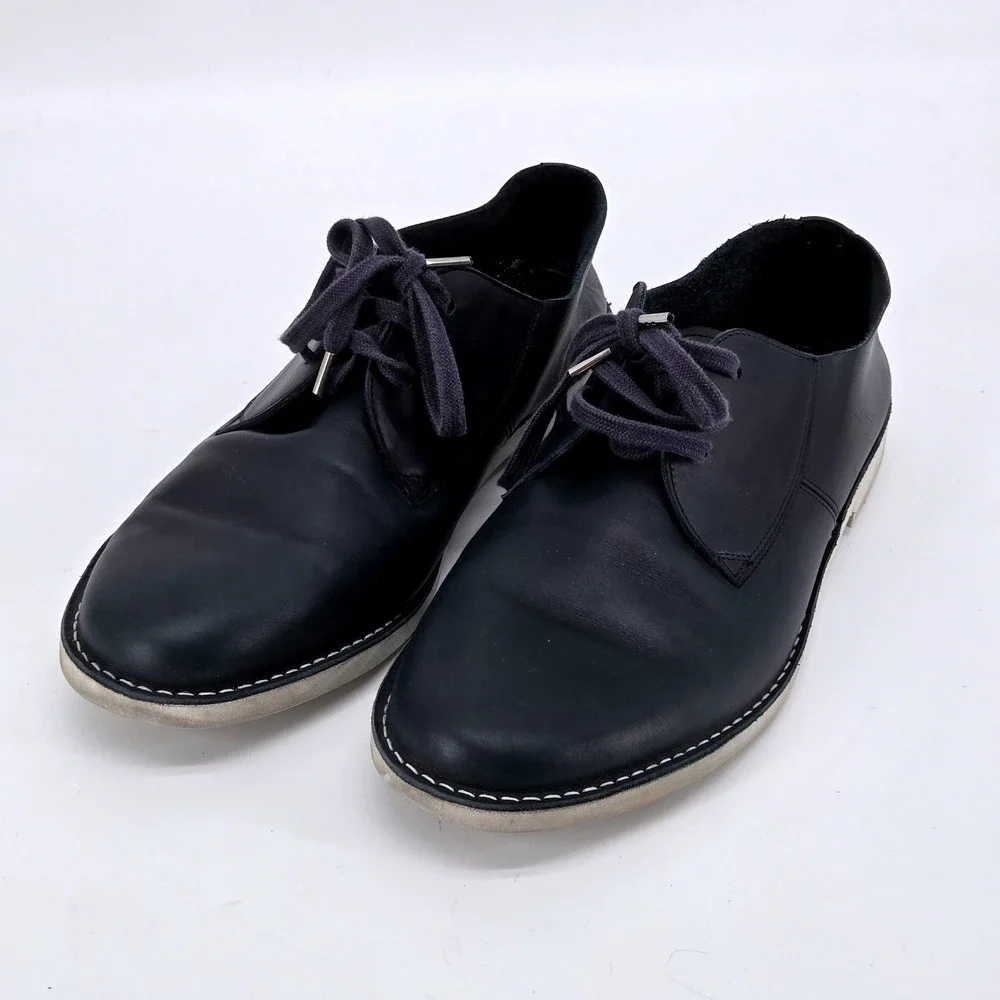 Rocco P Mens 9 Dark Blue Leather Wear Light Sole Handcrafted Italian Derby Shoes